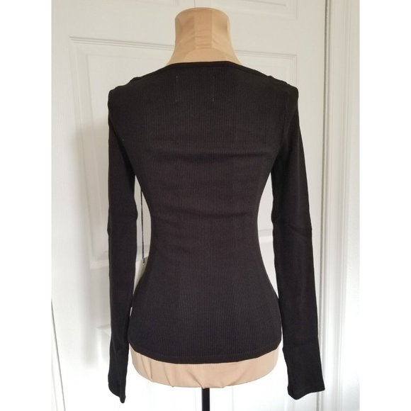 Citizens of Humanity Iris Long Sleeve Cut-Off/Out Rib Knit BLACK Top Women's S - Picture 7 of 16